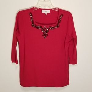 Rebecca Malone Red with black beading top Sz PS